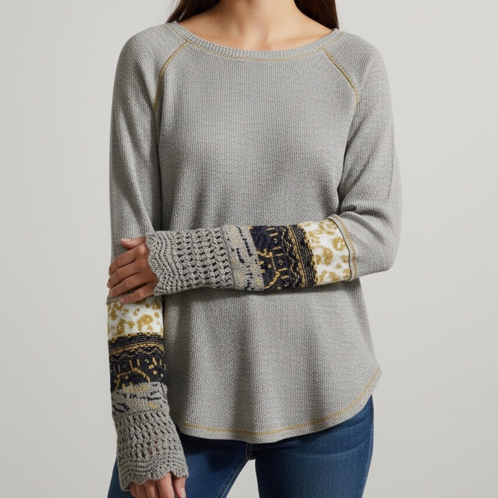 Chelsea & Theodore Gray Long Sleeve Crochet Long John Shirt Small